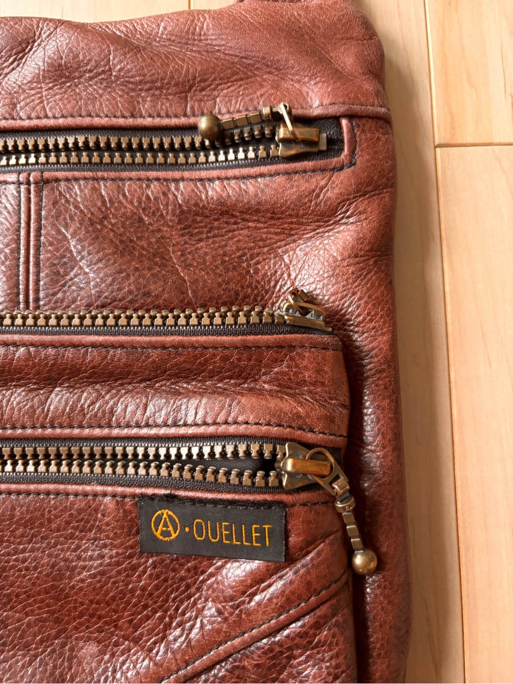 Vintage André Ouellet Artisan Brown Leather Crossbody Bag - Made in Canada